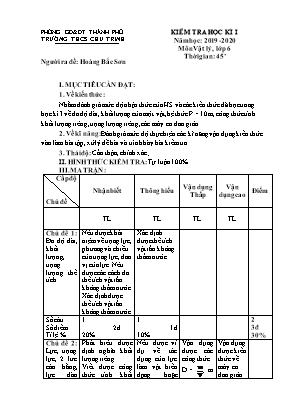 Đề kiểm tra học kỳ I môn Vật lí Lớp 6 - Năm học 2019-2020 - Hoàng Bắc Sơn (Có đáp án)